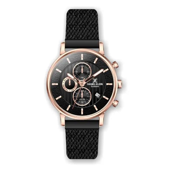 Relógio Analógico Masculino Daniel Klein Exclusive DK.1.12385-6 - Preto e Rosa Ouro