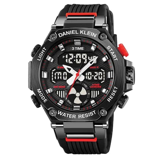 Relogio Digital Masculino Daniel Klein DK.2223-2 Summer 25 / Pulseira de Silicone - Preto/Vermelho