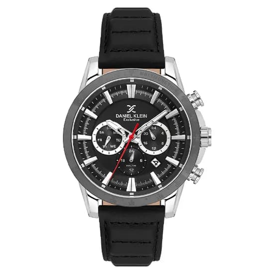 Relogio Analógico Masculino Daniel Klein DK.1.14006-1 Exclusive Gent / Pulseira de Couro - Preto/Prata