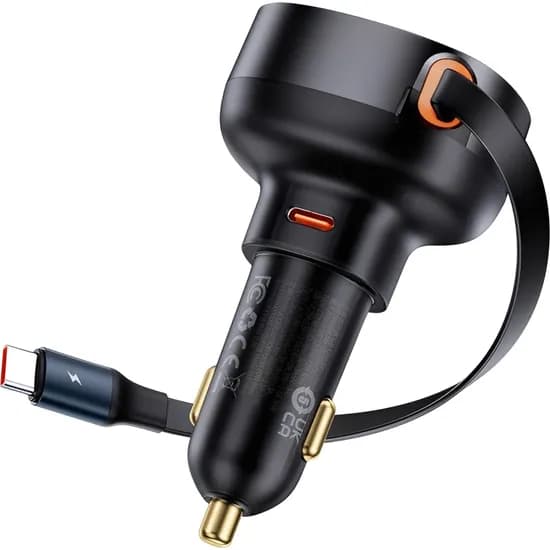 Carregador para Carro Baseus Enjoyment Pro Car 60 W com Cabo Retrátil USB-C - Preto (C00057802111-0)