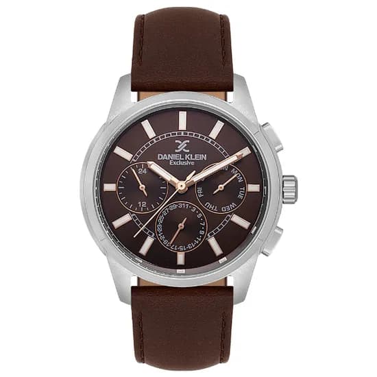 Relogio Analógico Masculino Daniel Klein DK.1.14209-4 Exclusive Gent / Pulseira de Couro - Marrom/Prata