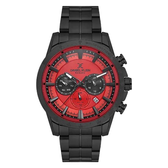 Relogio Analógico Masculino Daniel Klein DK.1.14005-5 Exclusive Gent / Pulseira de Aço Inoxidável - Preto/Vermelho