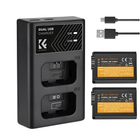 Kit K&F NP-FW50 2 Baterias + Carregador 28.0015