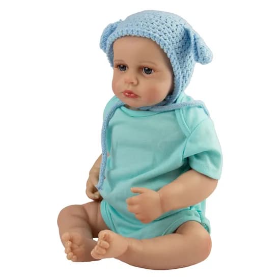 Boneca Baby Reborn V-102 - 48CM - Silicone - Roupa e Toca Azul
