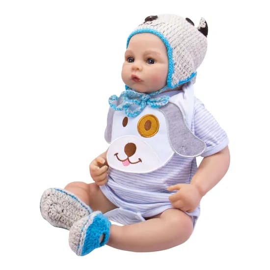 Boneco Baby Reborn V-103 - 48CM - Silicone - Roupa de Cachorrinho