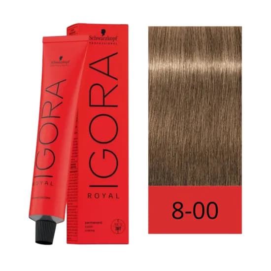 Crema de Coloración Schwarzkopf Igora Royal 8-00 Rubio Muy Claro Intenso 60GR