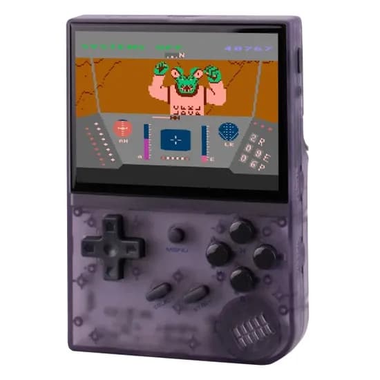Consola Game Portatil Anbernic Gameboy Switch RG35XX / Recarregável / PS1/ PS2/ PSP / 3.5" / 64GB - Roxo