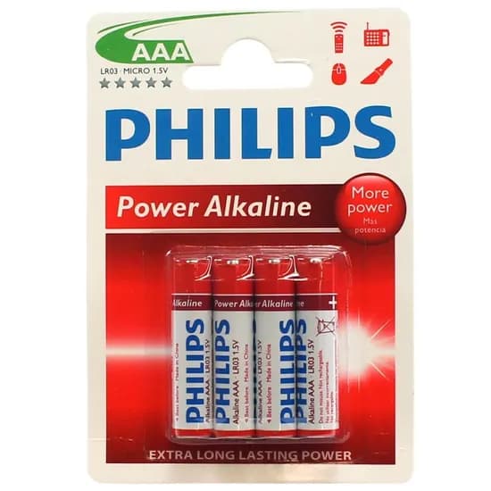 Pilha Alcalina Philips AAA LR03-P4B com 4 Unidades