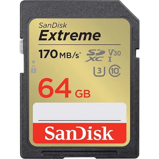 Memória SD Sandisk Extreme 170-80 MB/s C10 U3 V30 64 GB (SDSDXV2-064G-Gncin)
