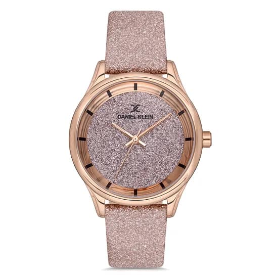 Relógio Analógico Feminino Daniel Klein DK.1.12667-2 Premium Ladies / Pulseira de Couro - Rose Gold Glitter