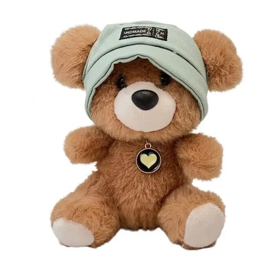 Peluche Urso MZ-096 Marrom com Boné - Verde Claro
