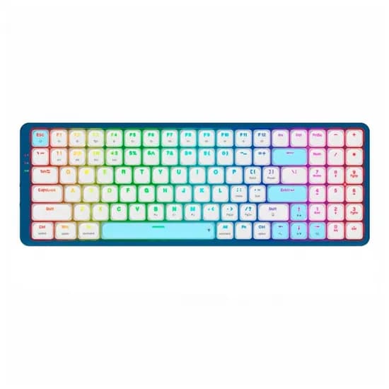 Teclado Gamer Mecânico Redragon Eva Pro K684WB, RGB 96% Sem Fio USB-C BT, Switch Red, Inglês, Branco/Azul