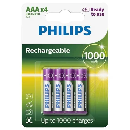 Pilha AAA Philips Recarregavel R03-B4RTU10/97 1000MHA