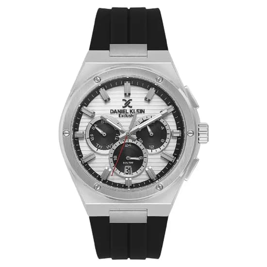 Relogio Analógico Masculino Daniel Klein DK.1.14072-1 Exclusive Gent / Pulseira de Silicone - Preto/Prata