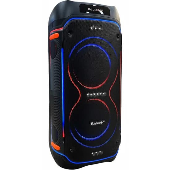 Speaker Ecopower EP-1963 8" 100W/ Bluetooth/ USB/ Aux/ FM/ Mic/ Recarregável - Preto