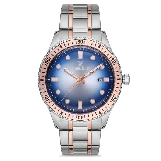 Relogio Analógico Masculino Daniel Klein DK.1.12682-5 Premium Gents / Pulseira de Aço Inoxidável - Prata/Rose/Azul