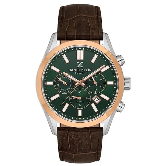 Relogio Analógico Masculino Daniel Klein DK.1.14212-5 Exclusive Gent / Pulseira de Couro - Marrom/ Prata/ Rose Gold/ Verde