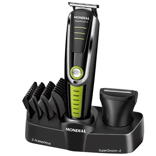 Aparador de Pelos Mondial SUPERGROOM-6 BG-04 Recarregável - Preto/Verde
