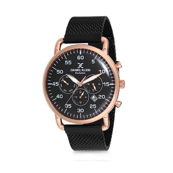 Relógio Analógico Masculino Daniel Klein Exclusive DK12127-2 - Preto e Rosa Ouro