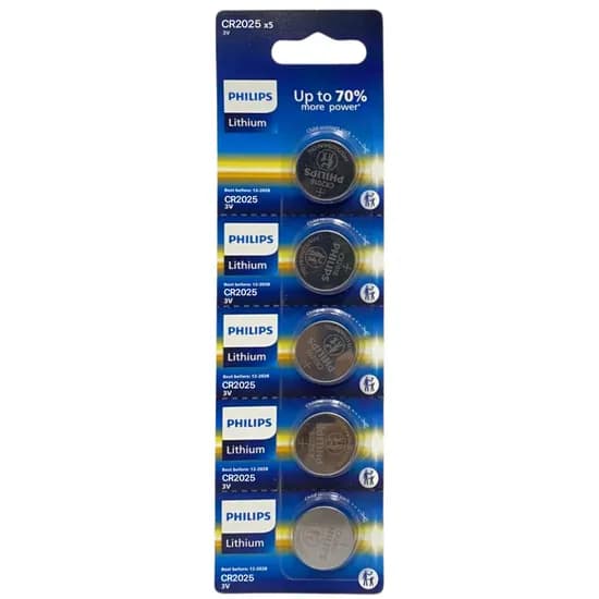 Pilha Botão Philips CR2025P5B/17 Lithium 3V (5 Unidades)