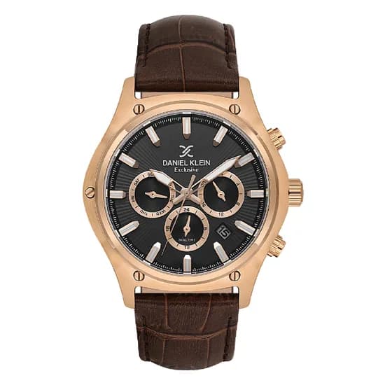 Relogio Analógico Masculino Daniel Klein DK.1.14056-5 Exclusive Gent / Pulseira de Couro - Marrom/Dourado