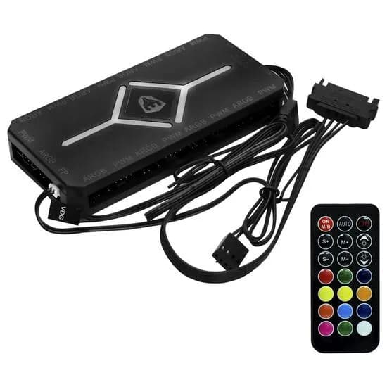 Controlador Argb Sate ACB-5 Black, 9XPWM, 9X Conectores Argb 3 Pines 5V, SATA Power Imput, com Controle *G