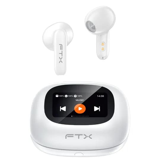 Fone de Ouvido Sem Fio FTX E97L-WH com Bluetooth 6.0 / Microfone / Touch / IPX6 - Branco