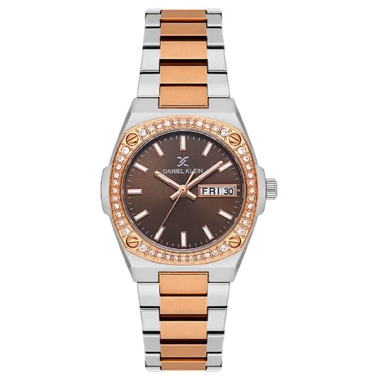 Relogio Analogico Feminino Daniel Klein DK.1.14122-6 Premium Lady / Pulseira de Aço Inoxidável - Prata/Rose Gold/Marrom