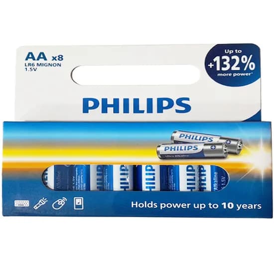 Pilha Alkalina AA Philips LR6E8B/17 (8 Unidades)