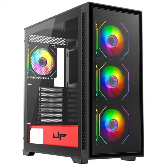 Gabinete Gamer Up Gamer Optmus, e-ATX, 4X Cooler, Argb, Vidro Temperado, Preto/Vermelho