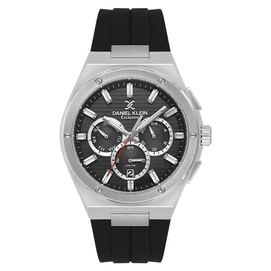 Relogio Analógico Masculino Daniel Klein DK.1.14072-2 Exclusive Gent / Pulseira de Silicone - Preto/Prata