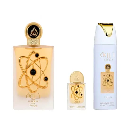 Kit Lattafa Tharwah Gold 100ML + 20ML + Deo 200ML