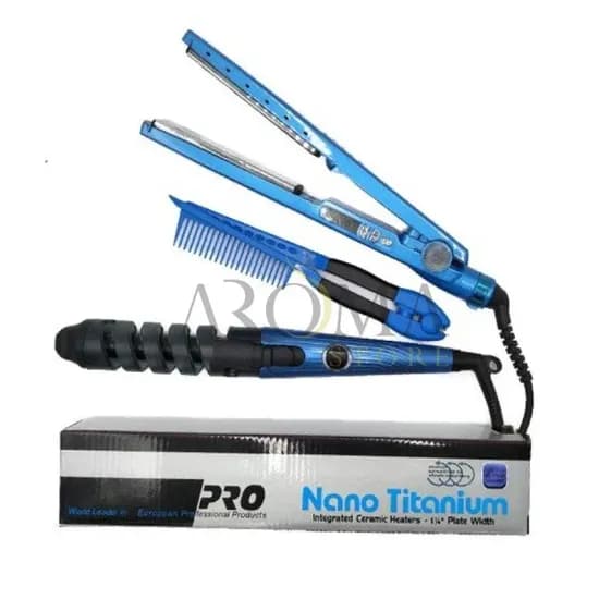 Escova Kit 3 Em 1 Prancha + Modelador Cacheador + Pente Anti Estática