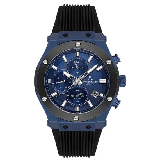 Relogio Analógico Masculino Daniel Klein DK.1.14228-3 Exclusive Gent / Pulseira de Silicone - Preto/Azul