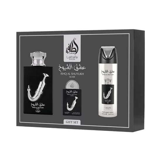 Kit Lattafa Pride Ishq Al Shuyukh Silver Edp 100ML + Deo 200ML + 20ML