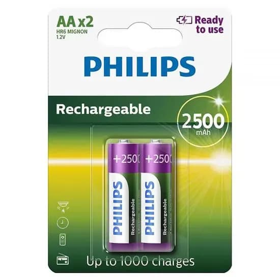 Pilha Recarregável AA Philips R6B2RTU25/97 de 2.500 Mah 1.2V - 2 Unidades