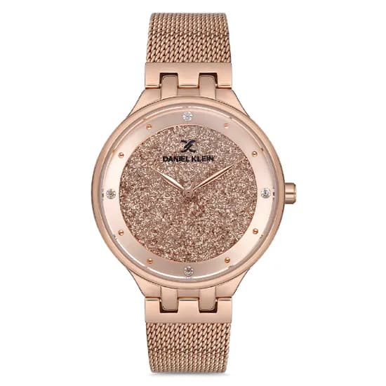 Relógio Analógico Feminino Daniel Klein DK.1.12683-2 Premium Ladies / Pulseira de Aço Inoxidável - Rose Gold Glitter