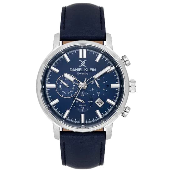 Relogio Analógico Masculino Daniel Klein DK.1.14229-3 Exclusive Gent / Pulseira de Couro - Azul/Prata