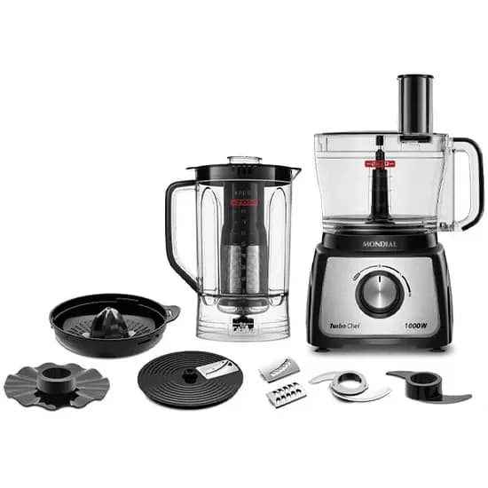 Multiprocessador Mondial Turbo Chef MPN-01-BF 9 Em 1 + Liquidificador + Espremedor 220V ~ 50/60 HZ - Preto/Prata