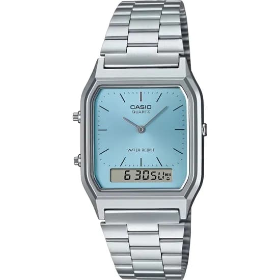 Relógio Casio Vintage AQ-230A-2A1MQYDF Analógico/Digital Unissex - Prata/Azul Claro