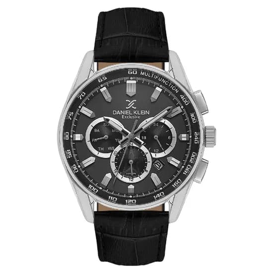 Relogio Analógico Masculino Daniel Klein DK.1.14002-1 Exclusive Gent / Pulseira de Couro - Preto/Prata