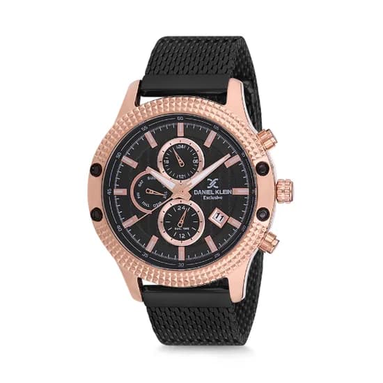 Relógio Analógico Masculino Daniel Klein Exclusive DK12225-4 - Preto e Rosa Ouro