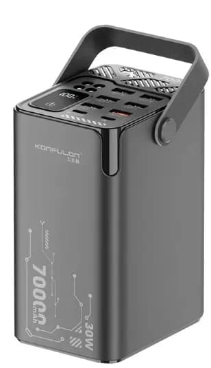 Carregador Port. Konfulon A66Q 70000MAH PD 30W BLK Black Power Bank