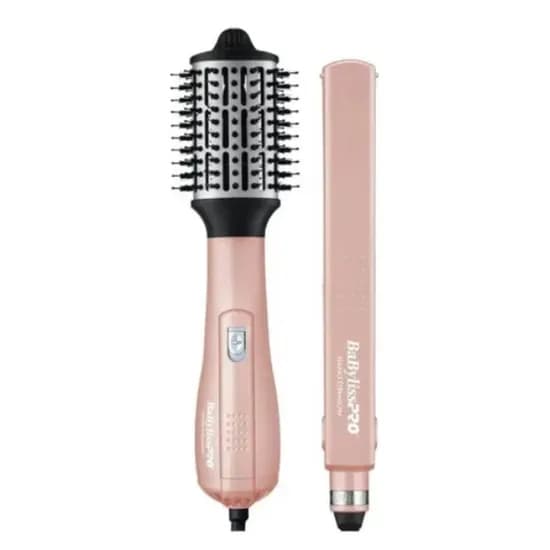 Babyliss Plancha + Cepillo Secador Kit Nano Titanium Rose Gold