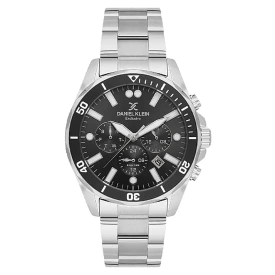 Relogio Analógico Masculino Daniel Klein DK.1.14067-1 Exclusive Gents / Pulseira de Aço Inoxidável - Prata/Preto