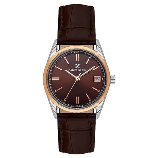 Relogio Analogico Feminino Daniel Klein DK.6.14135-6 Premium Lady / Pulseira de Couro - Marrom/Prata/Rose Gold