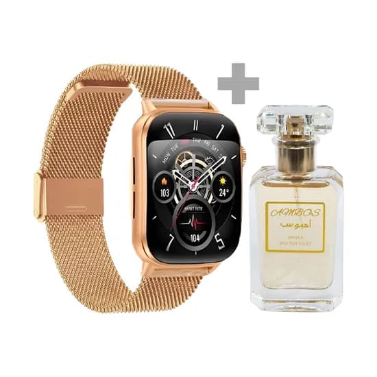 Kit Relógio G-Tide S6 Pro com Bluetooth - Dourado/Rosa + Perfume Ambos 30 ML