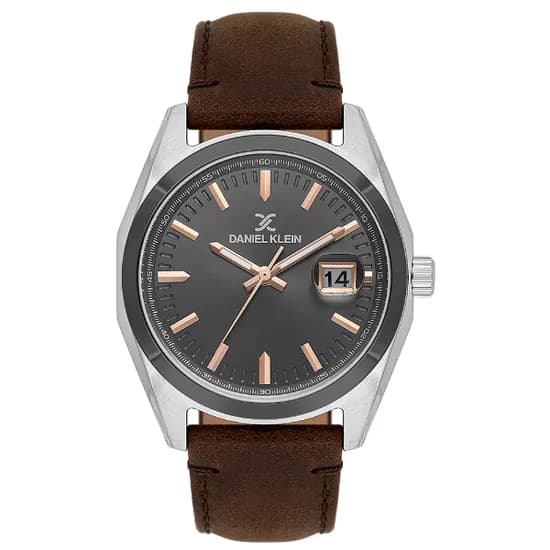 Relogio Analógico Masculino Daniel Klein DK.1.14138-6 Premium Gents / Pulseira de Couro - Marom/Prata/Preto