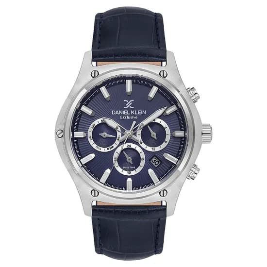 Relogio Analógico Masculino Daniel Klein DK.1.14056-2 Exclusive Gent / Pulseira de Couro - Azul/Prata