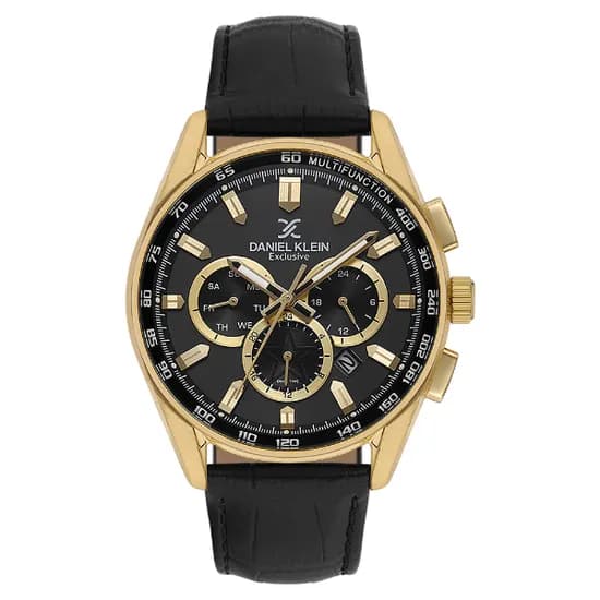 Relogio Analógico Masculino Daniel Klein DK.1.14002-4 Exclusive Gent / Pulseira de Couro - Preto/Dourado